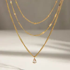Elegant Stainless Steel Multi-Chain Necklace with Zircon Pendant 9 S8b3d804b1dac470db93ffc8aa5a9213ax