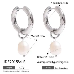 Minimalist Stainless Steel Pearl Earrings JDE201584-S 16 S8b4df716121740e68442358462ddc375p