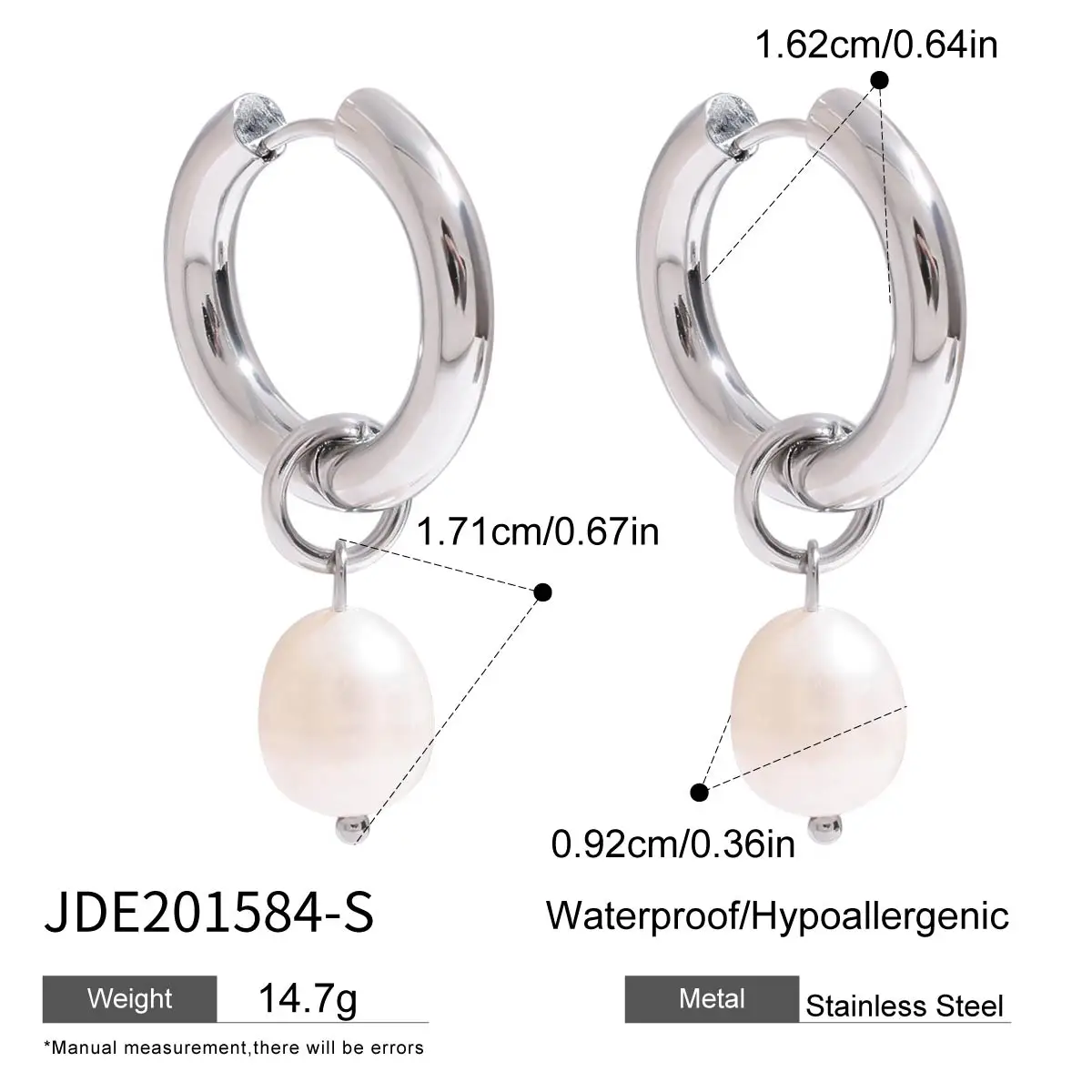 Minimalist Stainless Steel Pearl Earrings JDE201584-S 8 Minimalist Stainless Steel Pearl Earrings JDE201584-S - Image 8