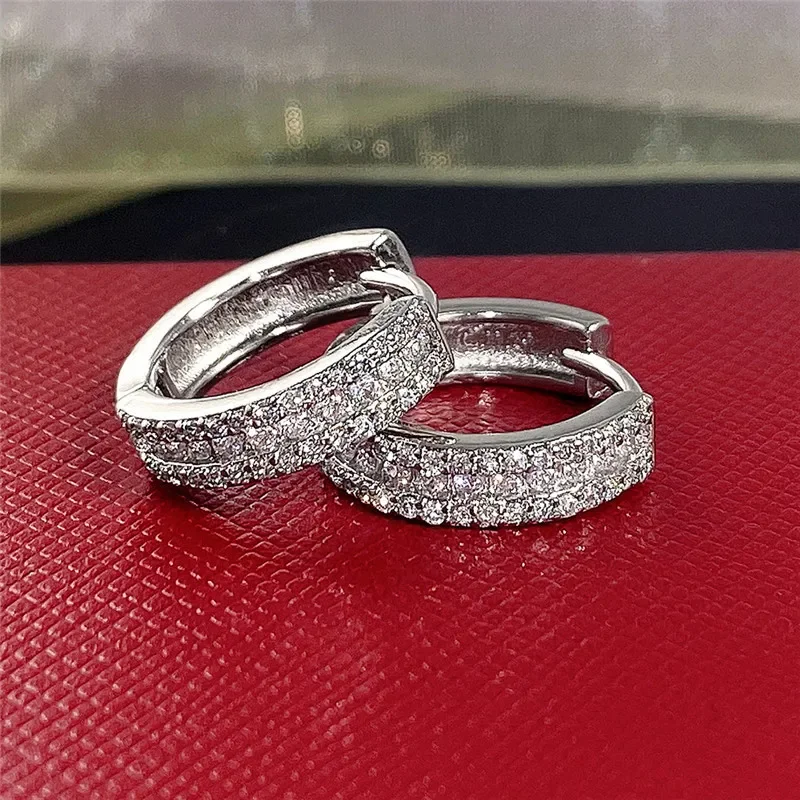Elegant 925 Silver Zircon Hoop Earrings 4 Elegant 925 Silver Zircon Hoop Earrings - Image 4