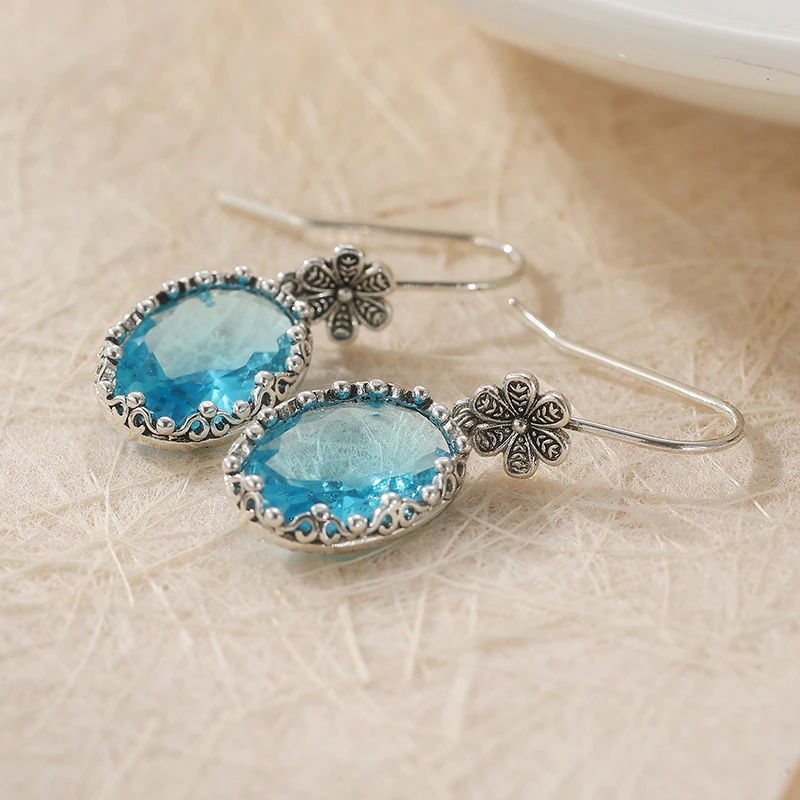 Silver Copper Alloy Dangle Earrings with Blue Cubic Zirconia 2 Silver Copper Alloy Dangle Earrings with Blue Cubic Zirconia - Image 2