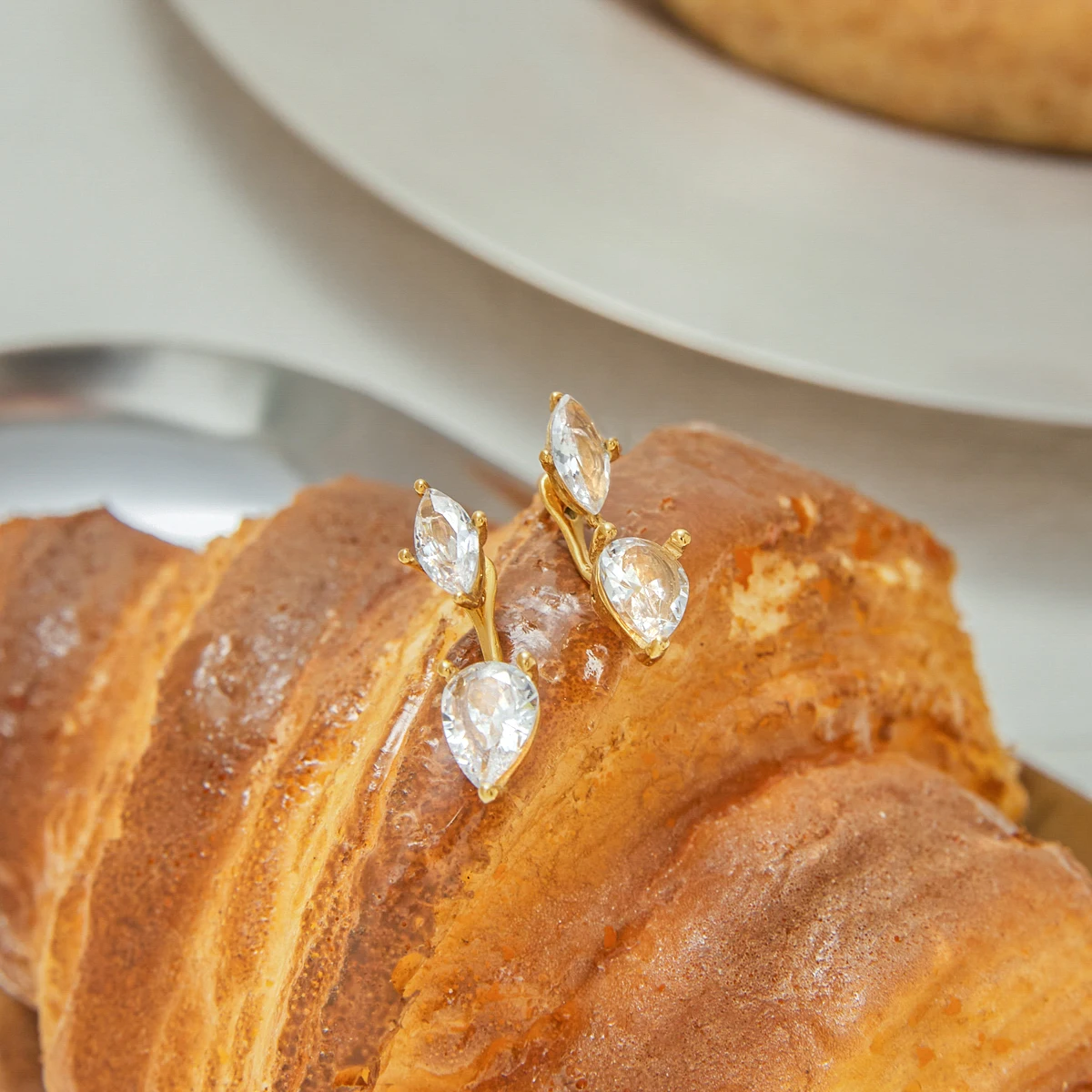 Elegant Gold-Tone Stainless Steel Water Drop Earrings 2 Elegant Gold-Tone Stainless Steel Water Drop Earrings - Image 2