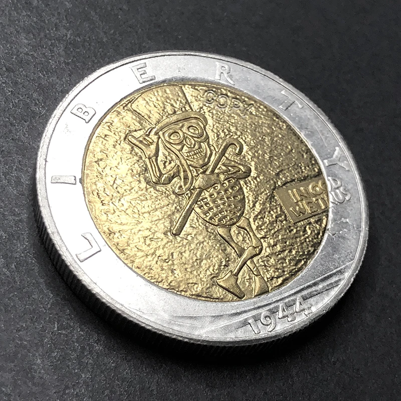 Vintage 1944 Skeleton Magician Copper Coin 3 Vintage 1944 Skeleton Magician Copper Coin - Image 3