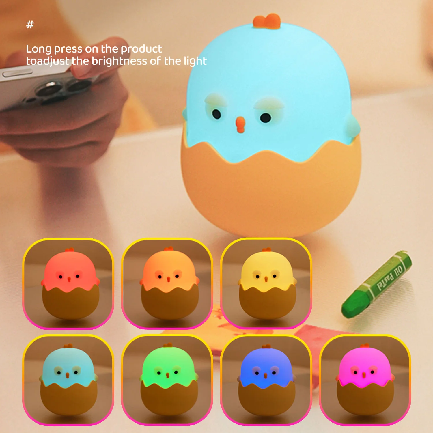 Egg-Shaped Chicken Night Light with Touch Dimming 3 Egg-Shaped Chicken Night Light with Touch Dimming - Image 3