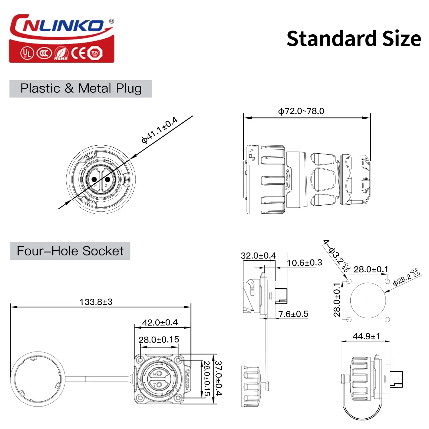 YM24 Waterproof Power Connector, 2/3-pin, 500V, 25A 4 YM24 Waterproof Power Connector, 2/3-pin, 500V, 25A - Image 4