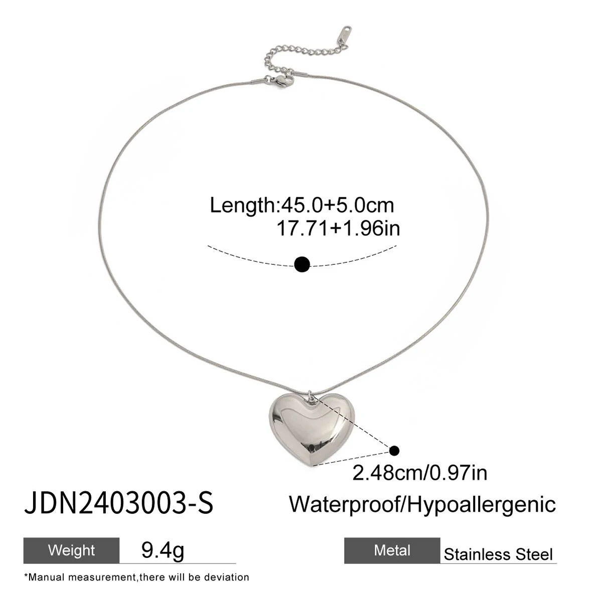 Stainless Steel Heart Necklace 2.67cm 8 Stainless Steel Heart Necklace 2.67cm - Image 8