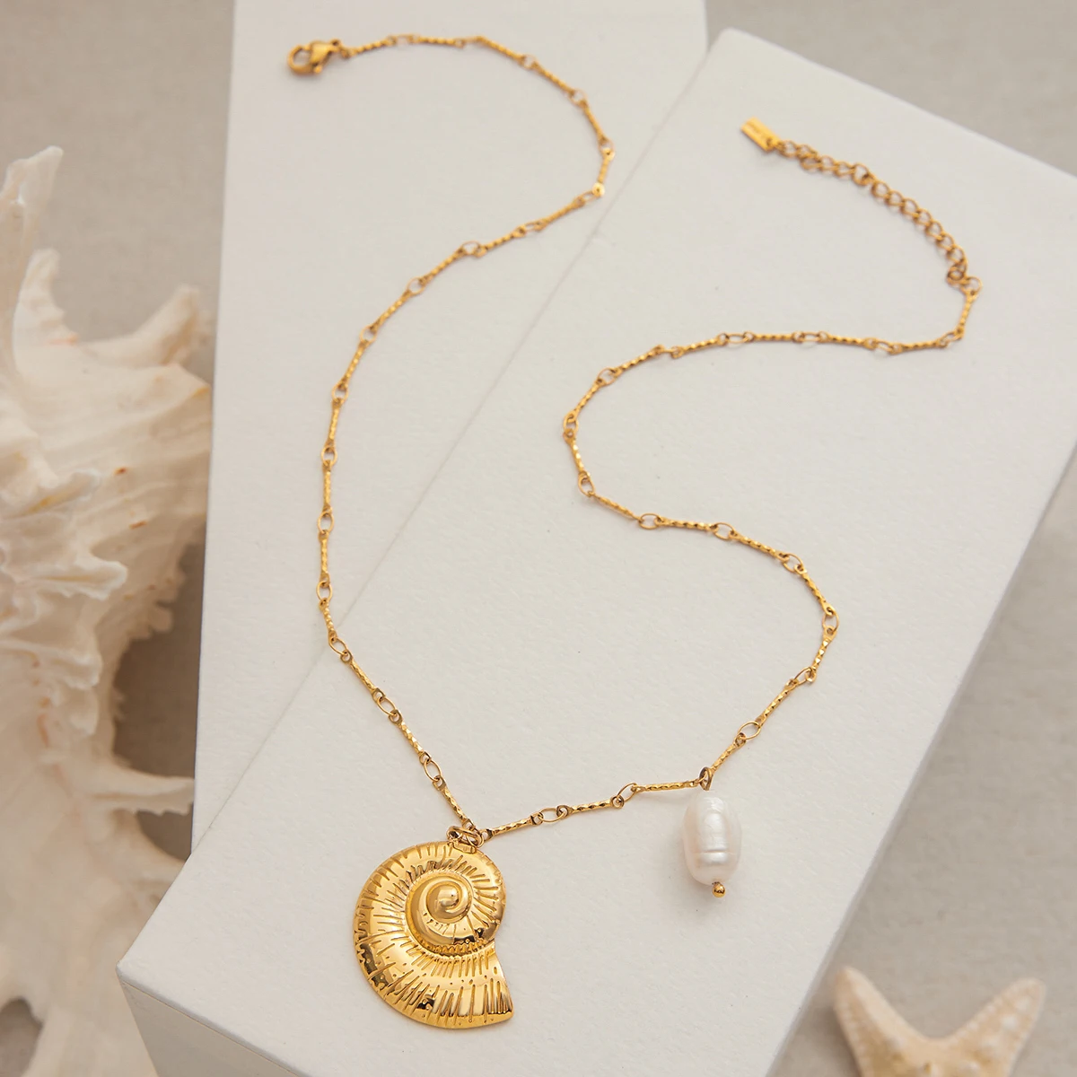 Elegant Stainless Steel Gold Conch Necklace for Women 6 Elegant Stainless Steel Gold Conch Necklace for Women - Image 6