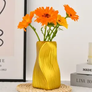 Vibrant Yellow Resin Wave Vase 30cm