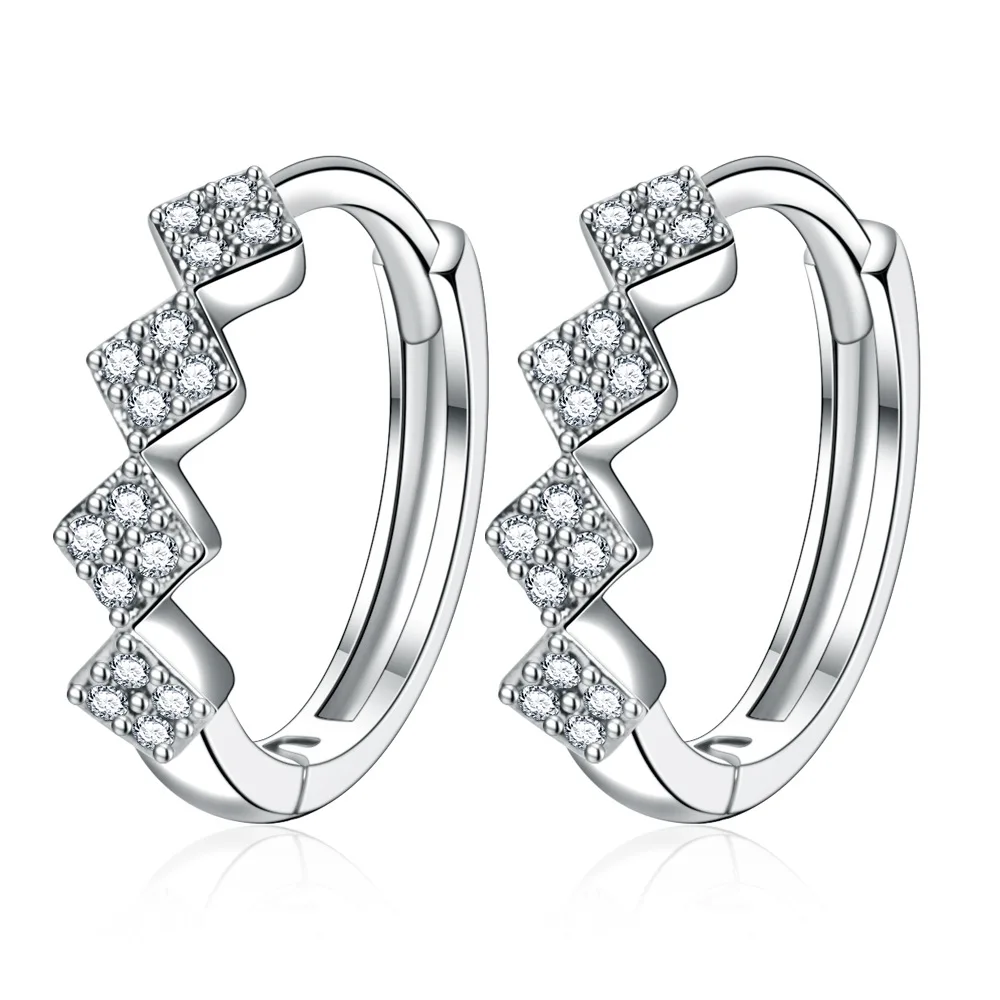Sterling Silver Rhombic Hoop Earrings for Women 7 Sterling Silver Rhombic Hoop Earrings for Women - Image 7