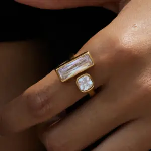 Stainless Steel Women's Ring with Zircon Insets