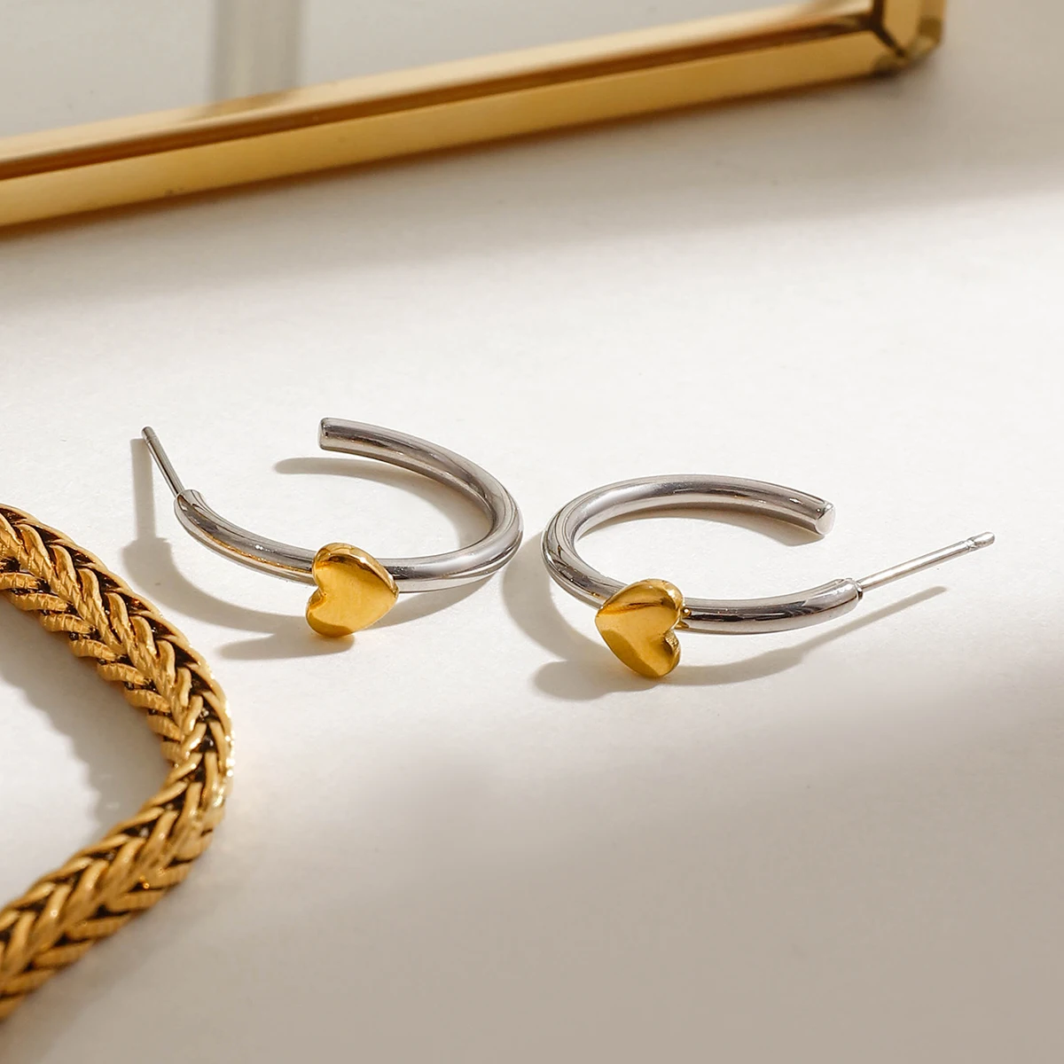 Stainless Steel Heart Hoop Earrings 5 Stainless Steel Heart Hoop Earrings - Image 5