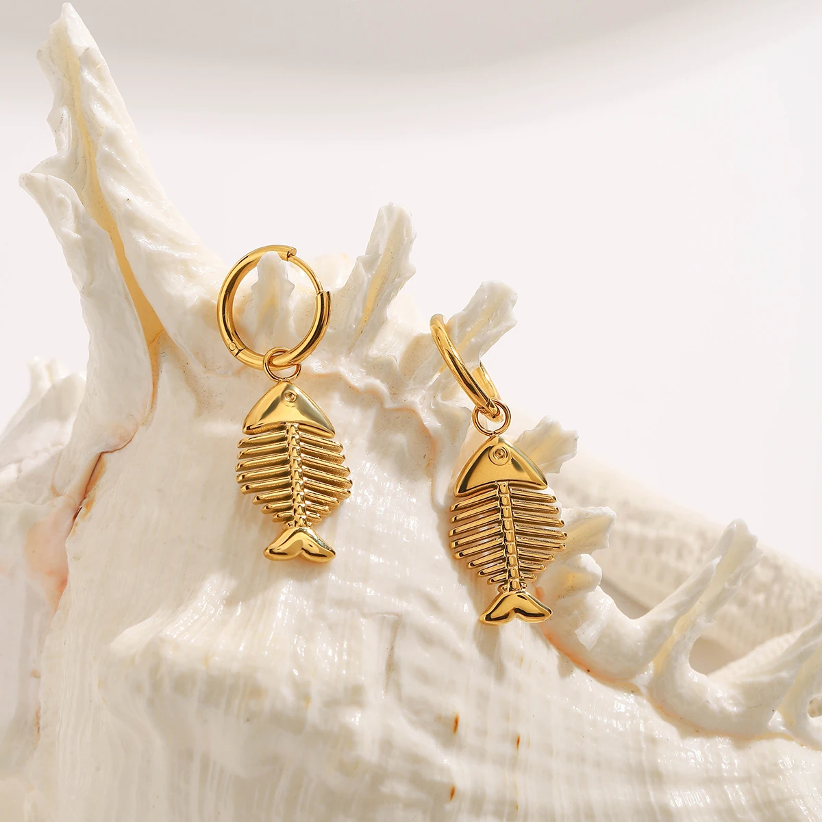 Gold Finish Fish Bone Earrings for Women 4 Gold Finish Fish Bone Earrings for Women - Image 4