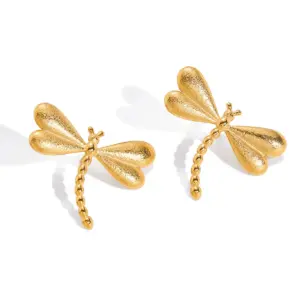 Stainless Steel Gold Dragonfly Earrings
