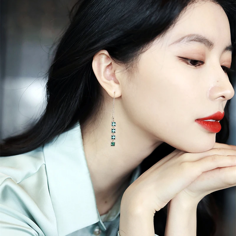 Gold Green Zircon Kimono Earrings 3 Gold Green Zircon Kimono Earrings - Image 3