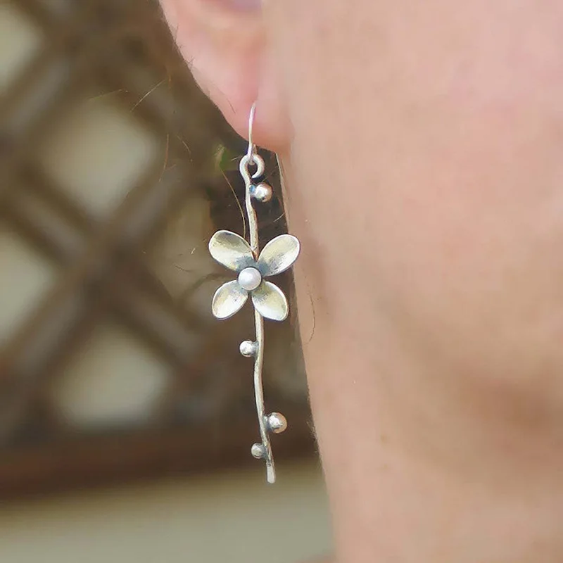 Vintage Floral Drop Earrings for Women 2 Vintage Floral Drop Earrings for Women - Image 2