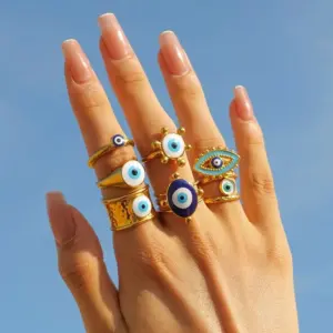 Stainless Steel Evil Eye Ring with Gold PVD