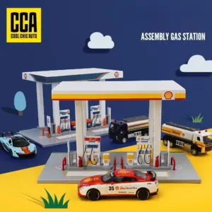 Miniature Gas Station Model Kit with Sporty Accents