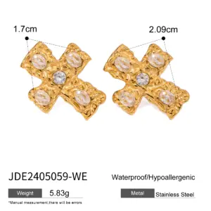 Vintage Stainless Steel Gold Cross Earrings with Zirconia 14 S8e7b67d0150144c7acc083324673b0f62
