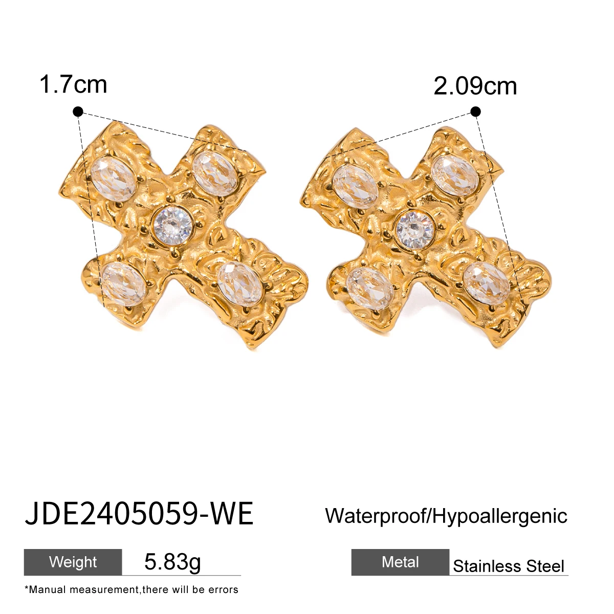 Vintage Stainless Steel Gold Cross Earrings with Zirconia 7 Vintage Stainless Steel Gold Cross Earrings with Zirconia - Image 7