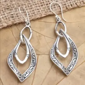 Vintage Ethnic Teardrop Earrings in Silver