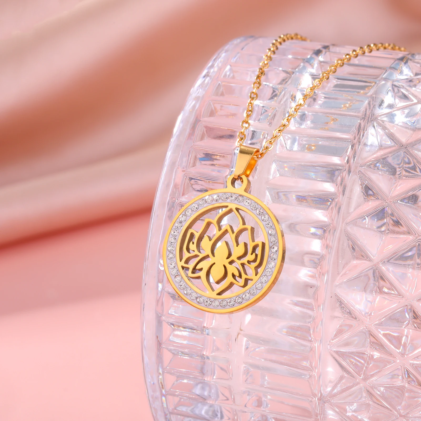 Stainless Steel Lotus Flower Necklace 3 Stainless Steel Lotus Flower Necklace - Image 3