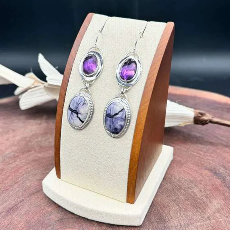 Vintage Silver Drop Earrings with Purple Stones 2 Vintage Silver Drop Earrings with Purple Stones - Image 2