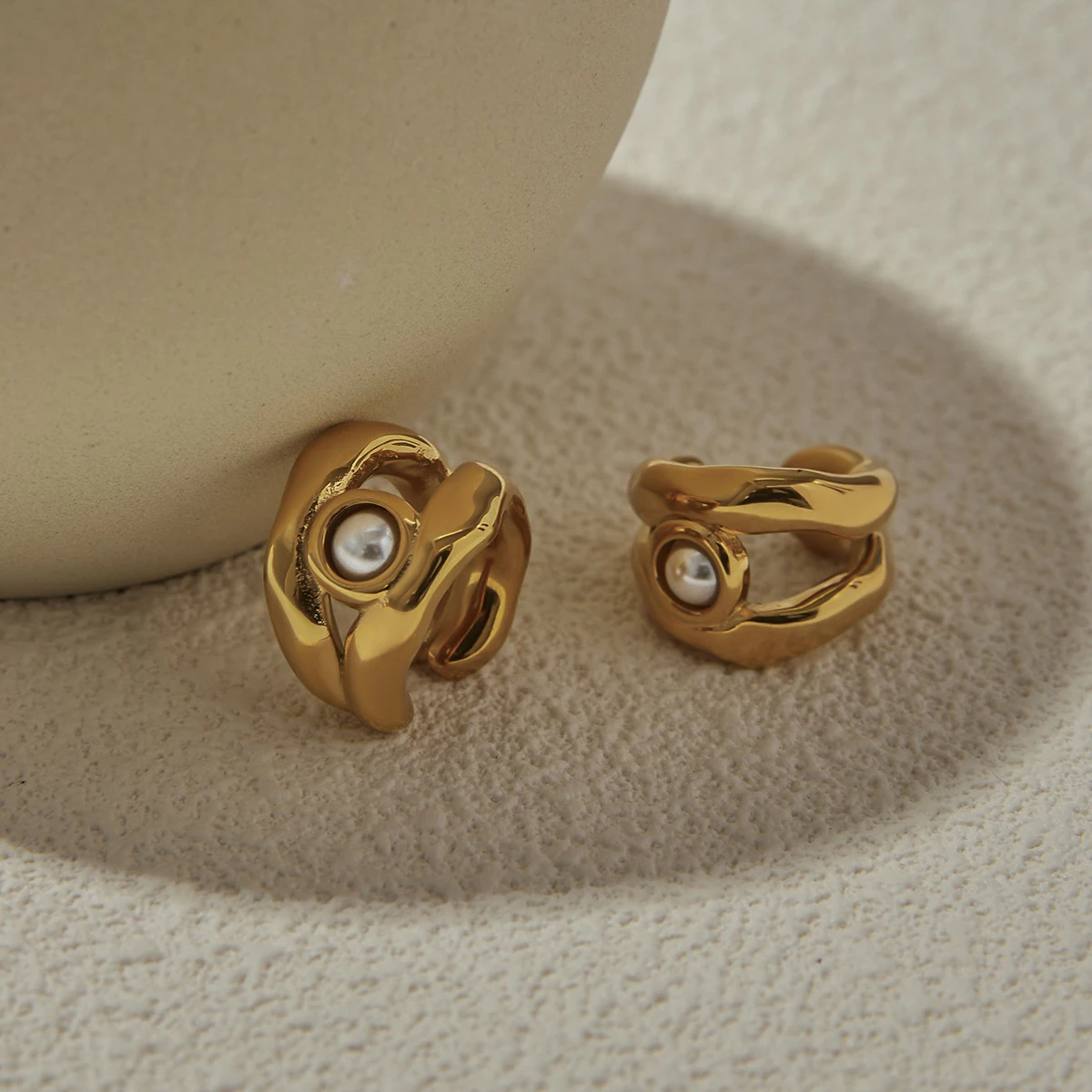 Elegant Gold Pearl Stainless Steel Earrings 4 Elegant Gold Pearl Stainless Steel Earrings - Image 4