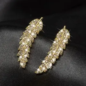 Silver Feather Stud Earrings with Zircon Stones 10 S8fb8fc074be84390b7f963a174a18b67Z