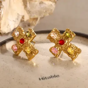 Vintage Stainless Steel Gold Cross Earrings with Zirconia 12 S8fd203bf82094fd49d3e7f3a37255d836