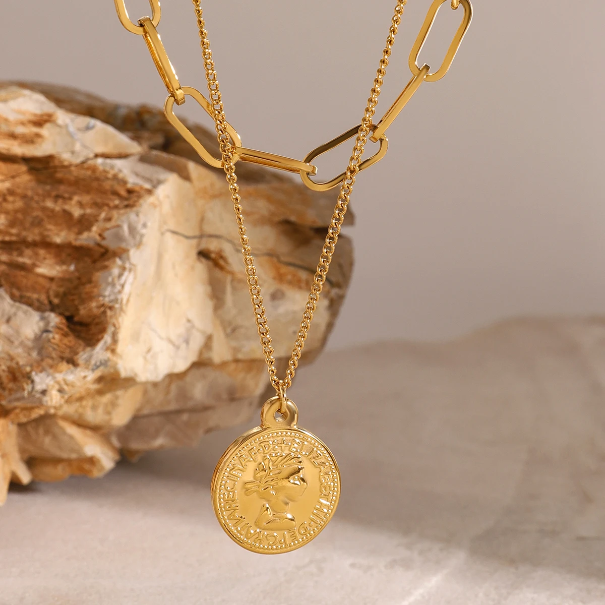 Gold-Toned Stainless Steel Layered Necklace 4 Gold-Toned Stainless Steel Layered Necklace - Image 4