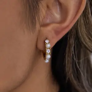 Stainless Steel Gold Finish Pearl Hoop Earrings 8 S9021fdc2a3a247bc82c8764902703659H