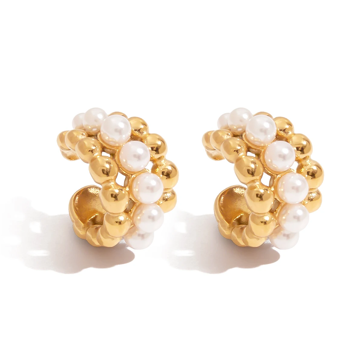 Stainless Steel Clip-On Pearl Earrings Set 1 Stainless Steel Clip-On Pearl Earrings Set