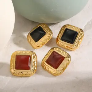 Stainless Steel Square Stud Earrings Red 11 S9038d81824774622a50048328d669859M