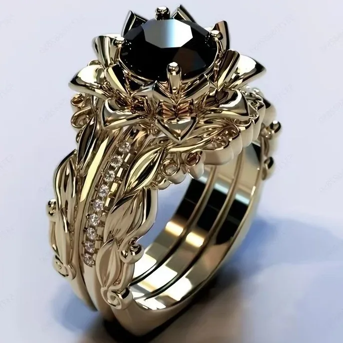 Gold-Finish Women's Fashion Ring with Black Stone 5 Gold-Finish Women's Fashion Ring with Black Stone - Image 5