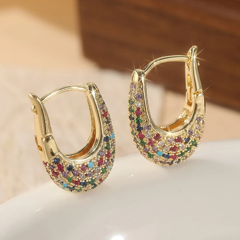 Gold Drop Earrings with Multicolored CZ Stones 5 Gold Drop Earrings with Multicolored CZ Stones - Image 5