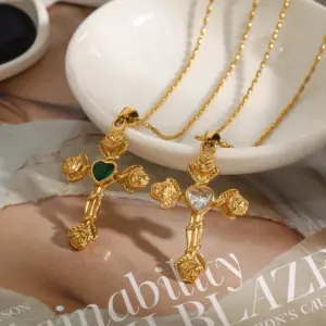 Elegant Stainless Steel Rose Cross Necklace Set 12 S910458246e564c0e892cfde5d8416cabt