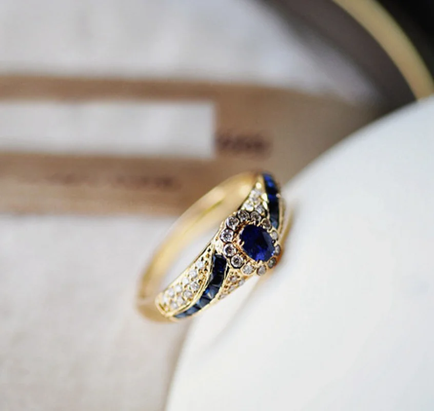 Gold and Blue Zircon Ring for Women 5 Gold and Blue Zircon Ring for Women - Image 5