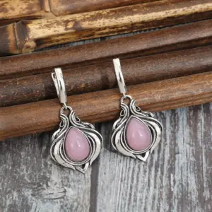 Vintage Silver Water Droplet Earrings with Pink Stones 7 S92916310cf614edf9de3e061bbacac18L