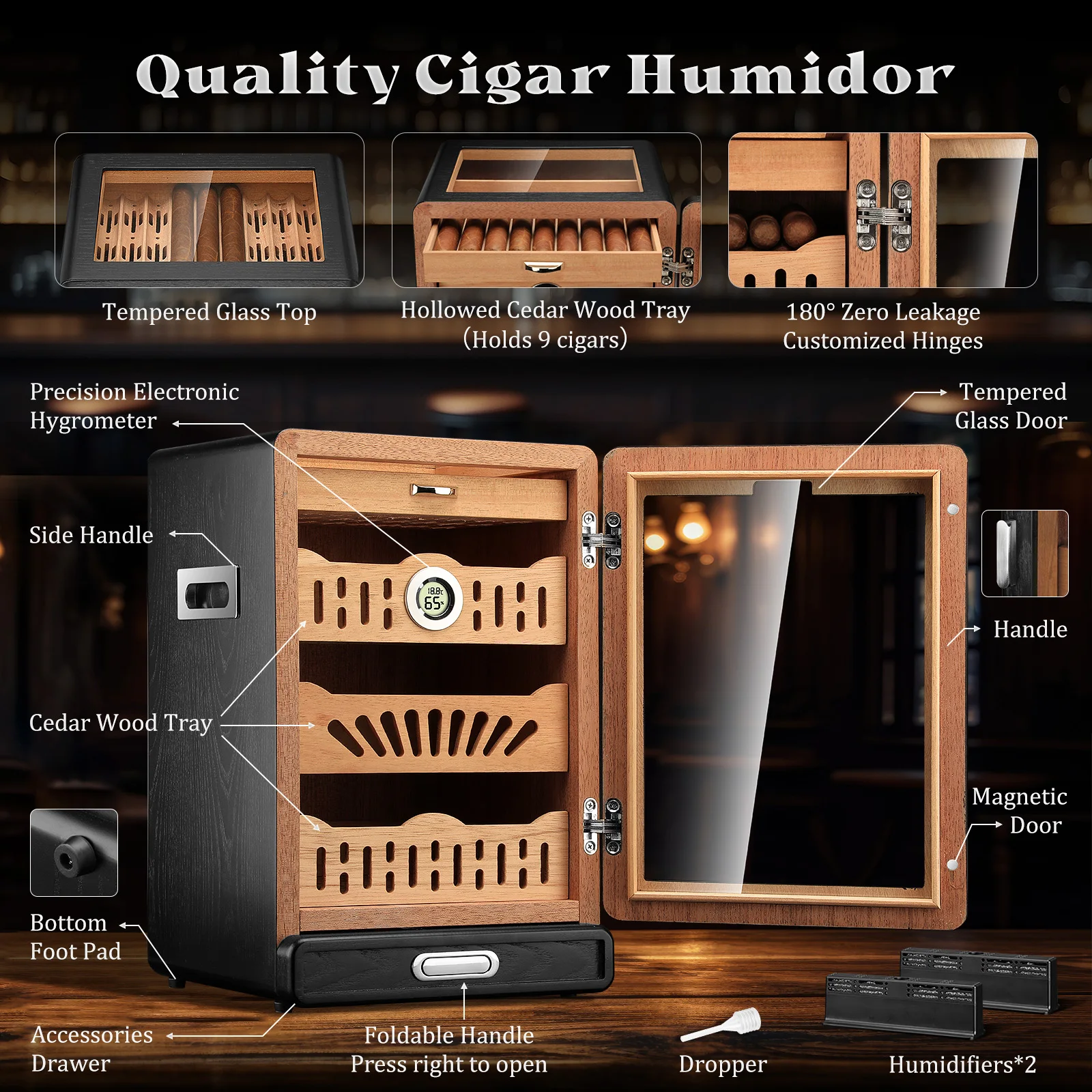 Sleek Black Cigar Humidor Cabinet 4 Sleek Black Cigar Humidor Cabinet - Image 4
