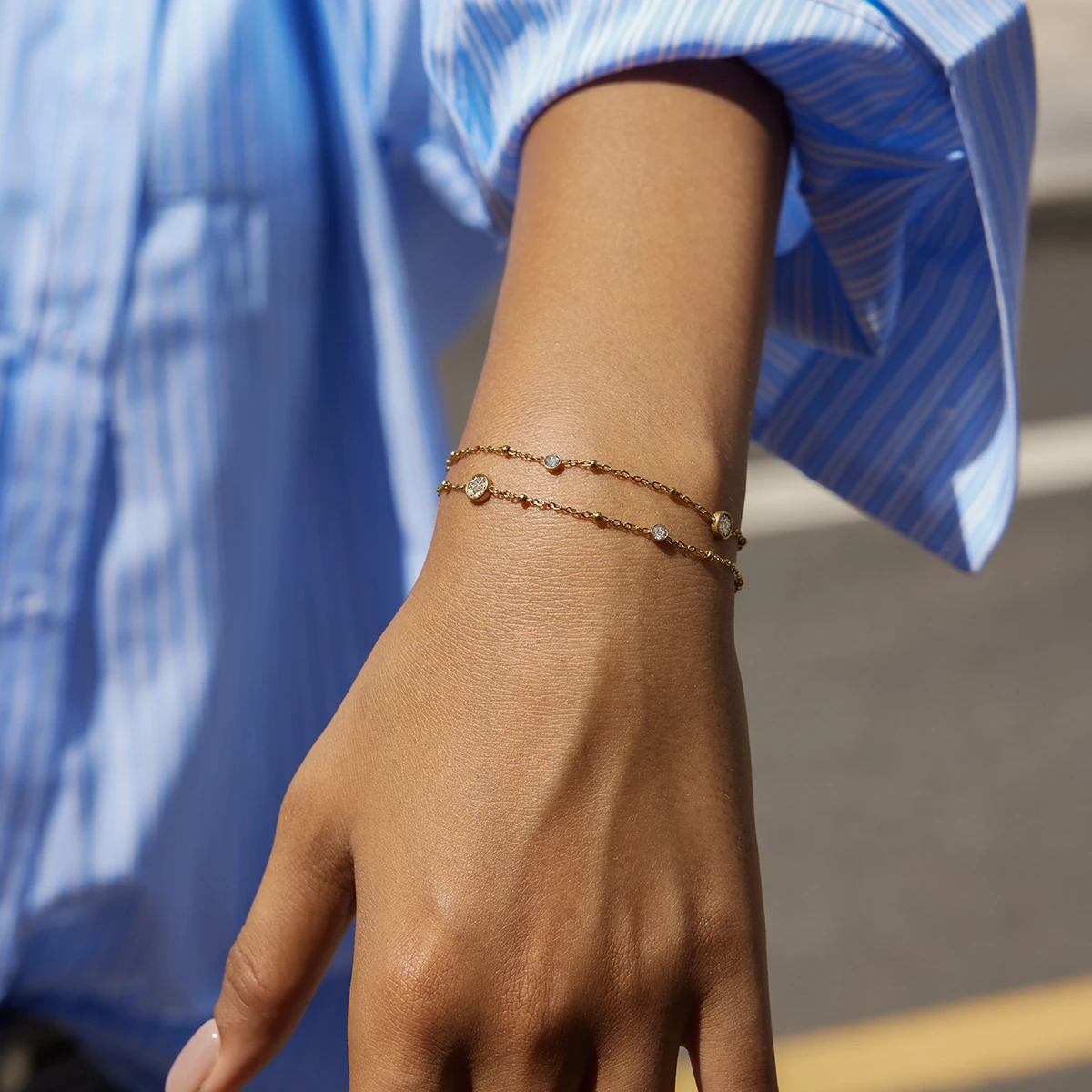 Stainless Steel Double Layer Bracelet JDB0307008 3 Stainless Steel Double Layer Bracelet JDB0307008 - Image 3