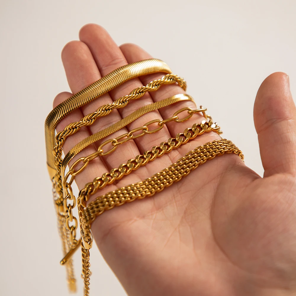 Gold Stainless Steel Snake Chain Bracelet 4 Gold Stainless Steel Snake Chain Bracelet - Image 4