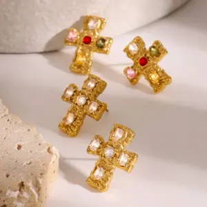 Vintage Stainless Steel Gold Cross Earrings with Zirconia 9 S930db8c7e95c4b22b2749a996d4924e4G