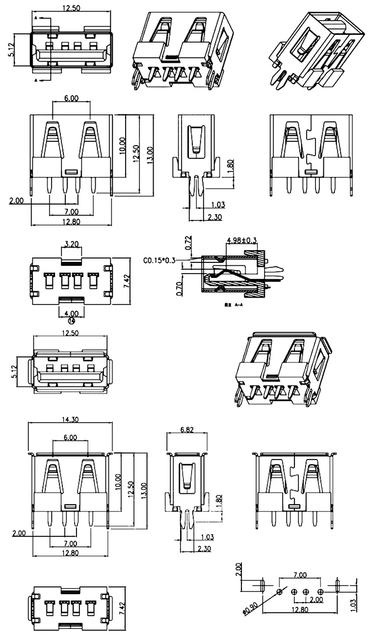 USB 2.0 Type A Female Jack Connectors Set 6 USB 2.0 Type A Female Jack Connectors Set - Image 6