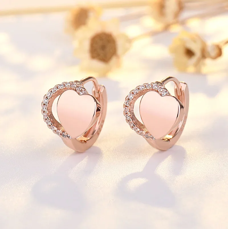 Heart-Shaped Silver Hoop Earrings with Zircon Stones 5 Heart-Shaped Silver Hoop Earrings with Zircon Stones - Image 5