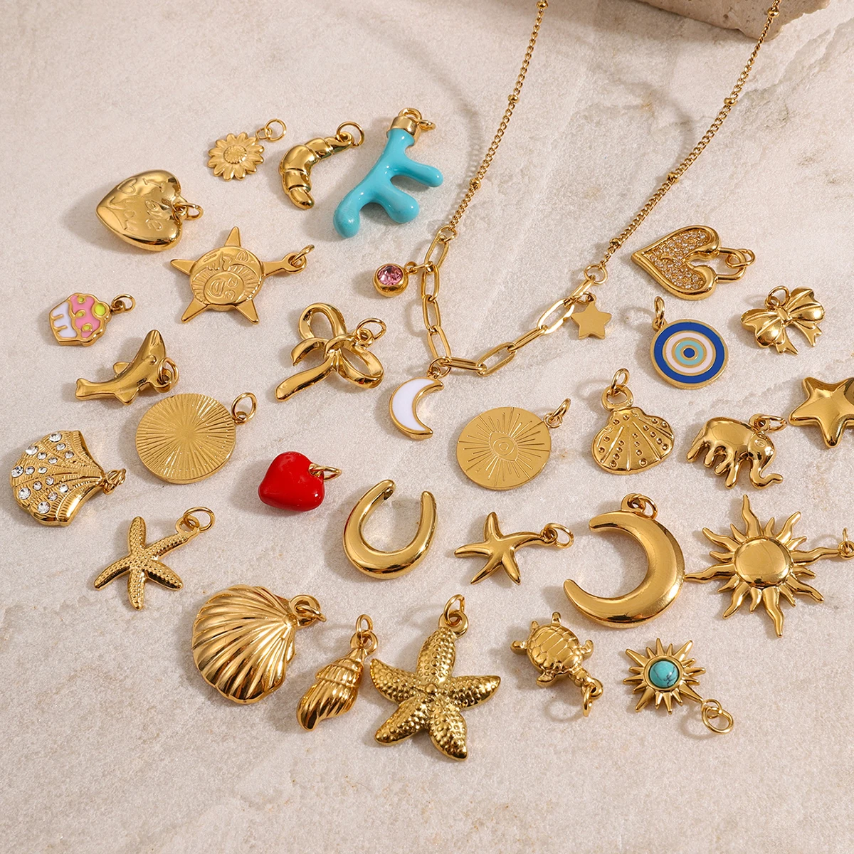 Gold Sea Star Charm Set for Jewelry making 4 Gold Sea Star Charm Set for Jewelry making - Image 4