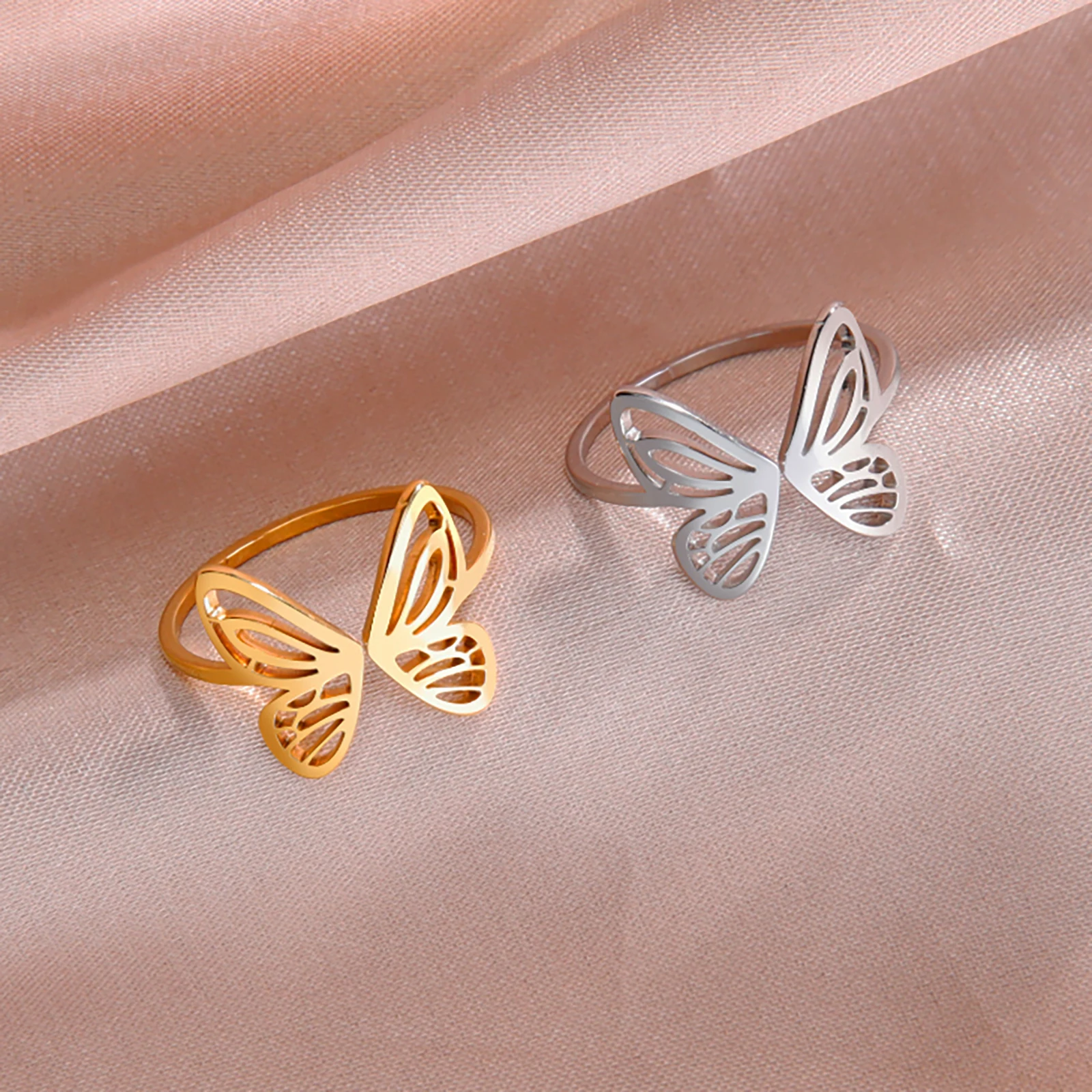 Elegant Resizable Butterfly Ring in Gold & Steel 4 Elegant Resizable Butterfly Ring in Gold & Steel - Image 4