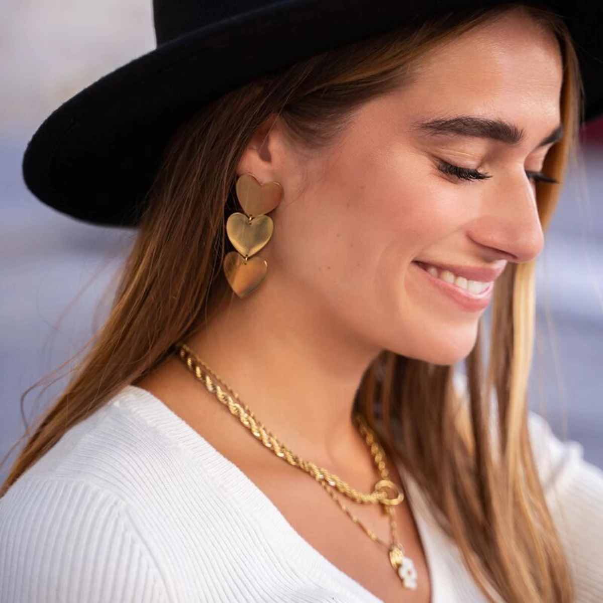 Gold Stainless Steel Geometric Star Earrings 2 Gold Stainless Steel Geometric Star Earrings - Image 2