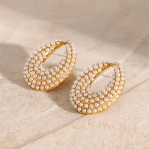 Stainless Steel Pearl-Accent Huggie Earrings 9 S947436cff66d4c05b160d86838b12e24g