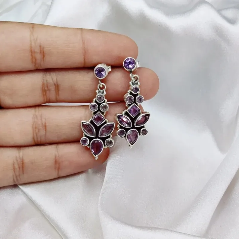 Geometric Purple Stone Drop Earrings 3 Geometric Purple Stone Drop Earrings - Image 3