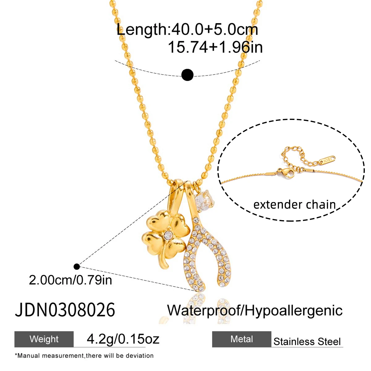 Gold-Tone Stainless Steel Necklace with Charms 7 Gold-Tone Stainless Steel Necklace with Charms - Image 7